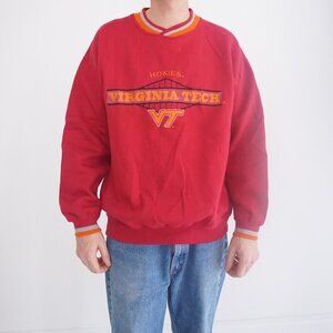 Vintage Starter Virginia Tech Hokies Red Orange Cotton Varsity Crewneck Sweater